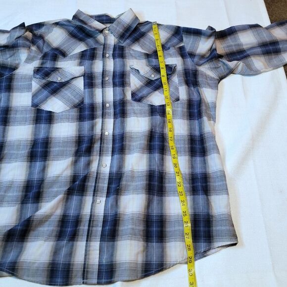 Bit & Bridle Blue Plaid Pearl Snap Button Down Long Sleeve Western Shirt Size XL - Picture 8 of 10